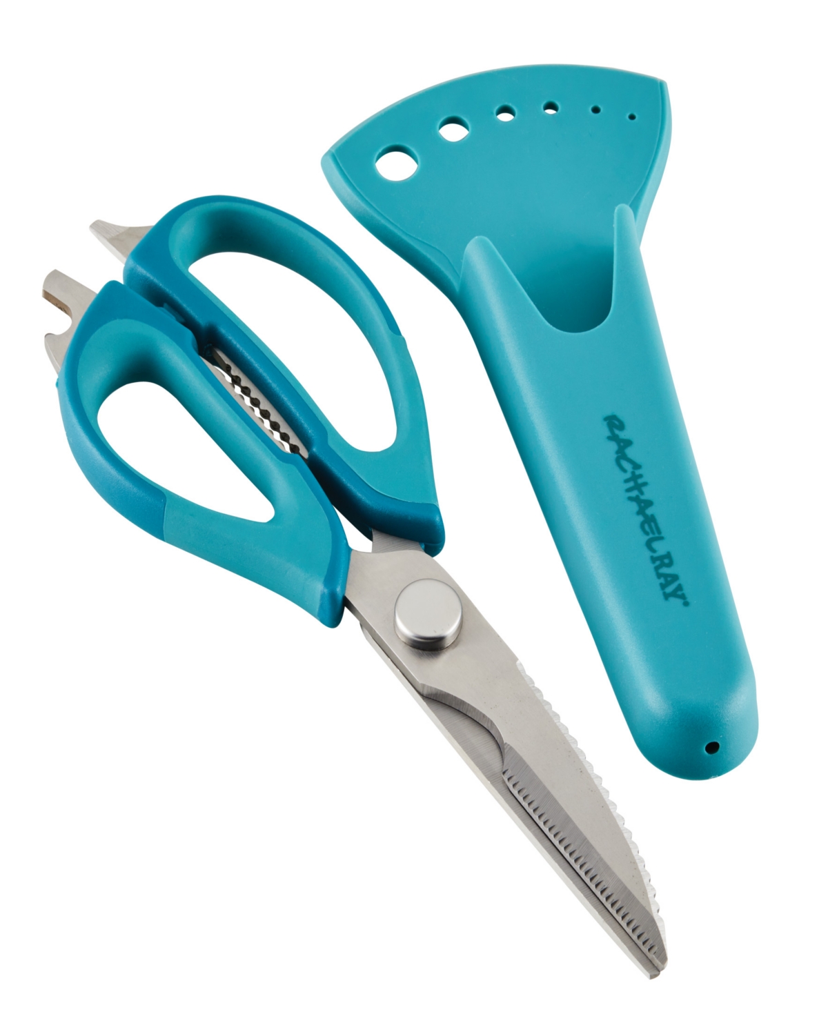 Shop Rachael Ray Professional Multi Shear Kitchen Scissors With Herb Stripper And Sheath Set, 2 Piece In Agave Blue