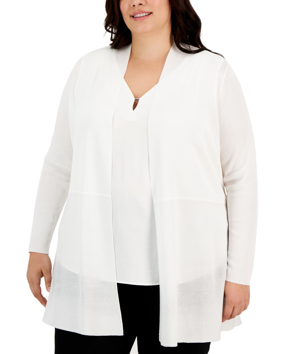 Anne Klein Plus Size Monterey Open-front Cardigan In Bright White