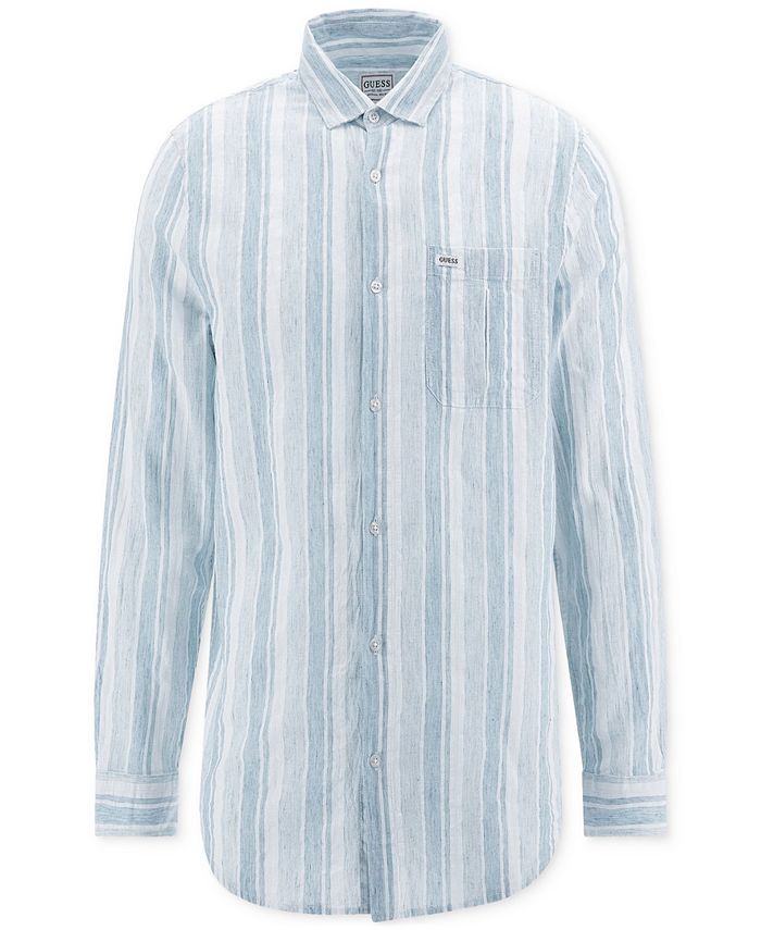 GUESS Men's Collins Long-Sleeve Striped Button-Front Shirt - Macy's