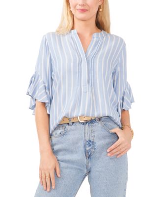 Vince Camuto - Women's Split-Neck Ruffle-Sleeve Pin-Tuck Top