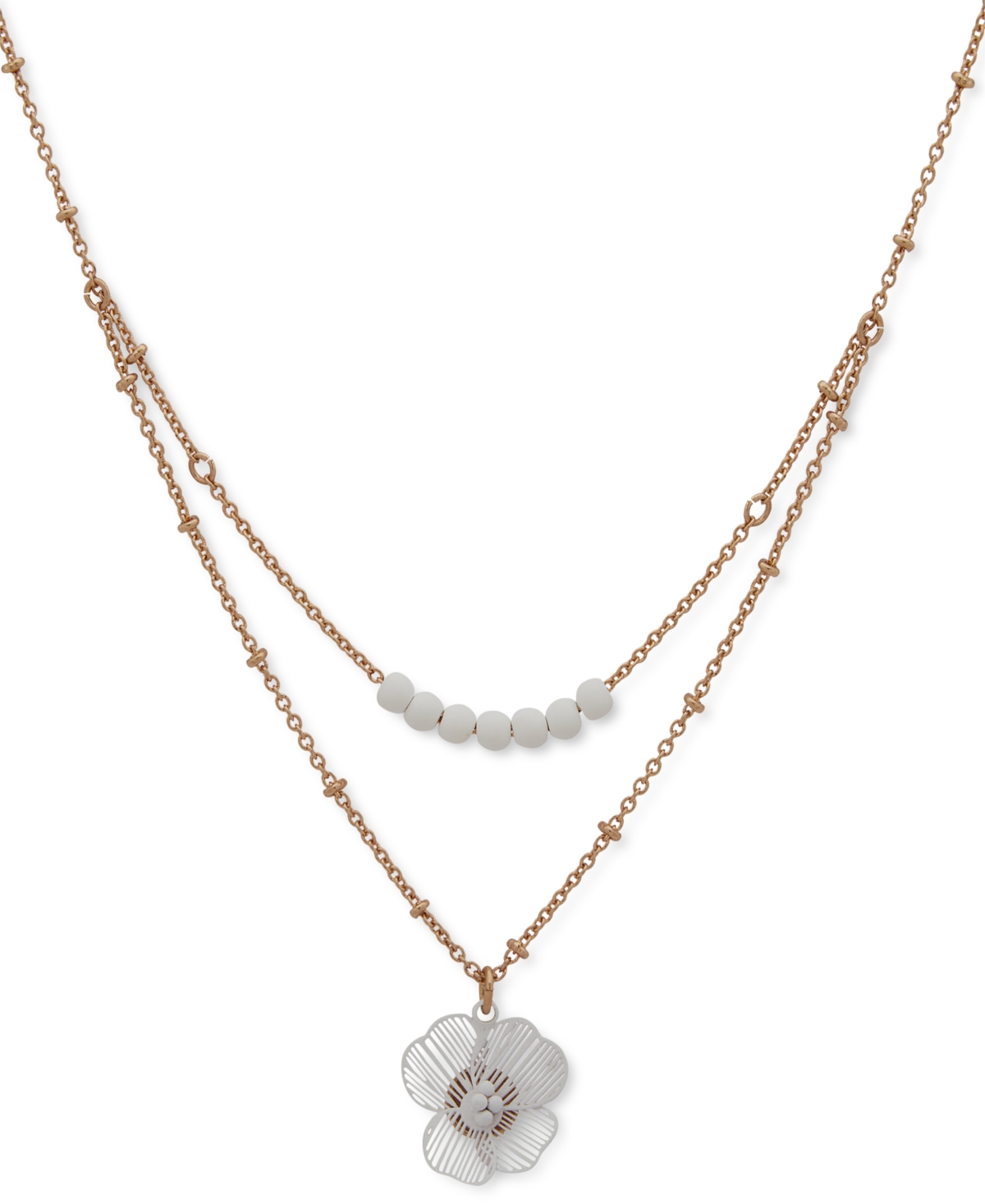Lonna & Lilly Gold-tone Color Artistic Flower Beaded Layered Pendant Necklace, 16" + 3" Extender In White