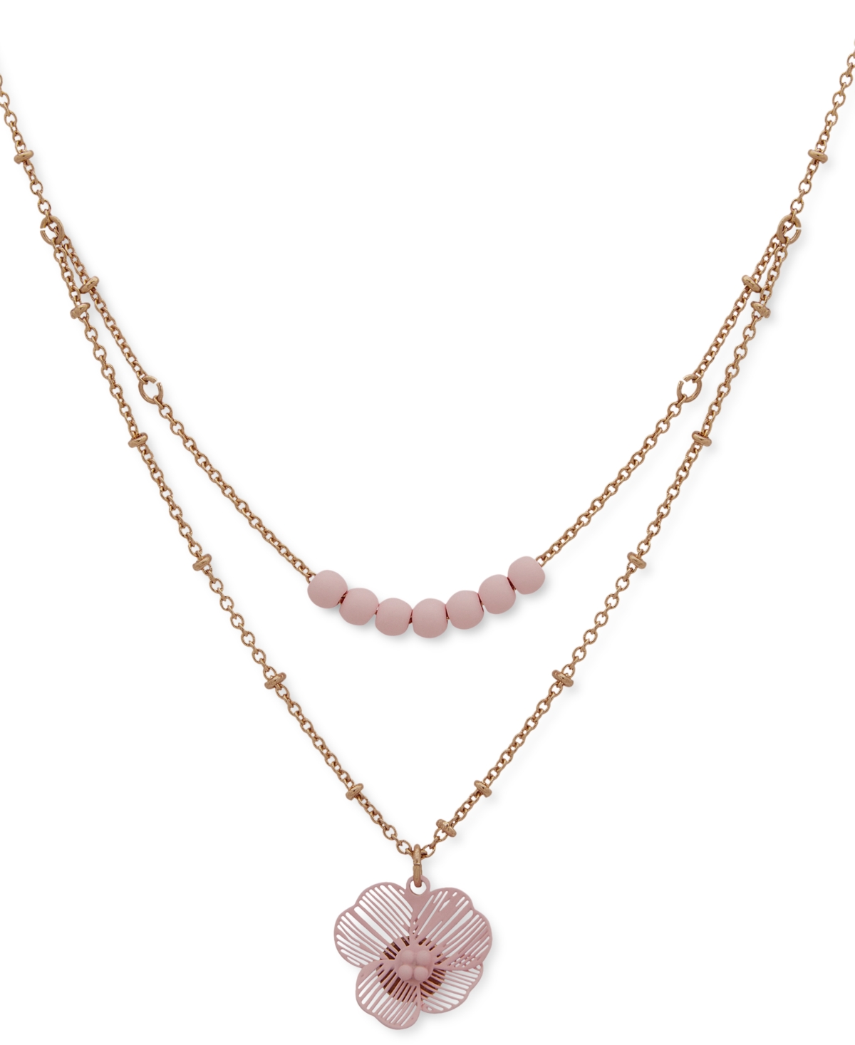 Lonna & Lilly Gold-tone Color Artistic Flower Beaded Layered Pendant Necklace, 16" + 3" Extender In Pink