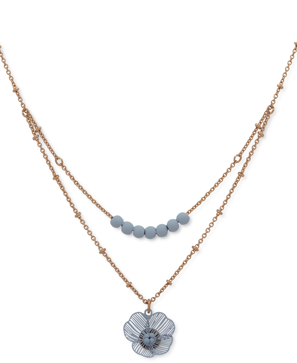 Lonna & Lilly Gold-tone Color Artistic Flower Beaded Layered Pendant Necklace, 16" + 3" Extender In Blue