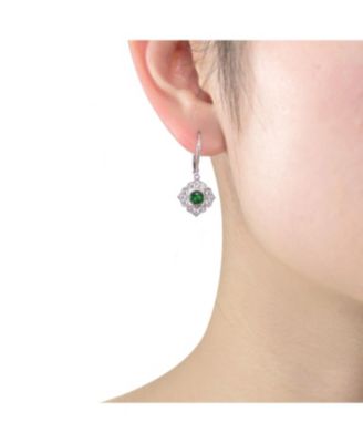 Sterling Silver White Gold Plated Round Cubic Zirconia Petal Flower Style Earrings