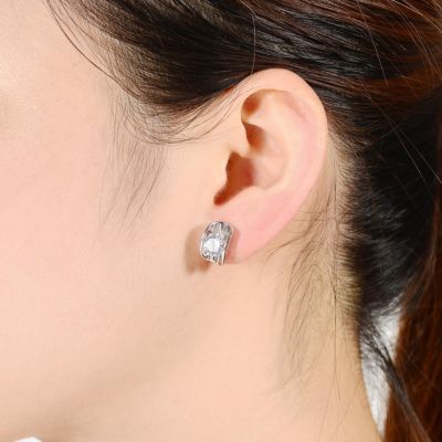 Sterling Silver Cubic Zirconia Shield Earrings