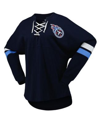 Women's Navy Tennessee Titans Spirit Jersey Lace-Up V-Neck Long Sleeve T-shirt