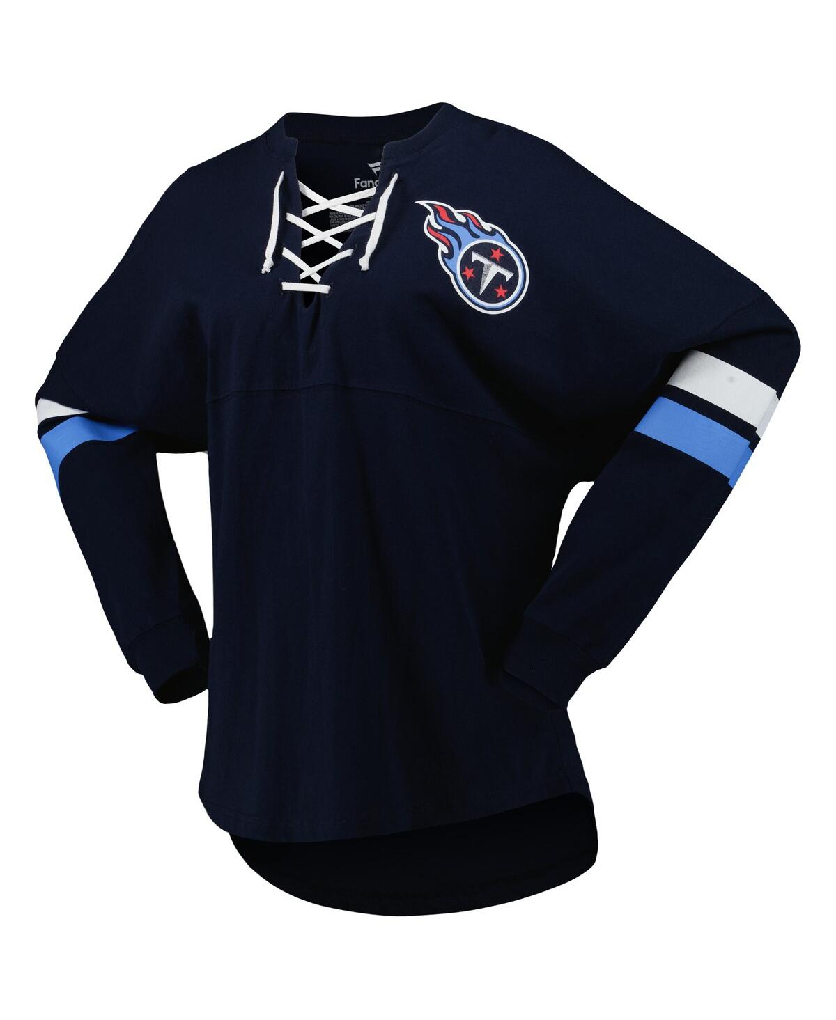 Fanatics Branded Navy Tennessee Titans Spirit Jersey Lace-up V-neck Long Sleeve T-shirt In Navy