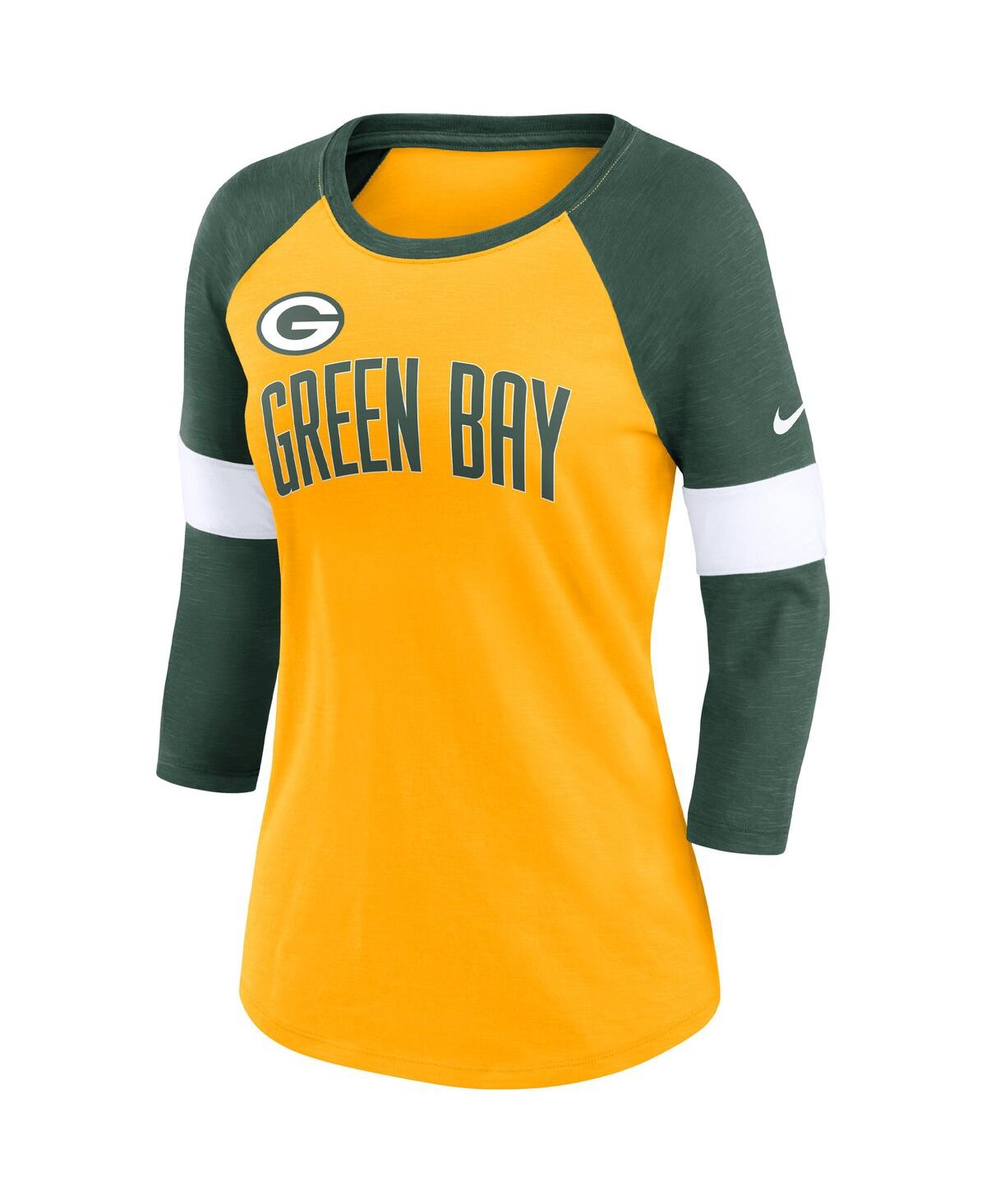 Women's Nike Green Bay Packers Heather Green Football Pride Raglan 3/4-Sleeve T-shirt - Heather Green