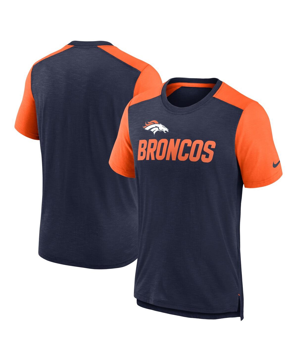 Nike Men's  Heathered Navy, Heathered Orange Denver Broncos Color Block Team Name T-shirt In Heathered Navy,heathered Orange