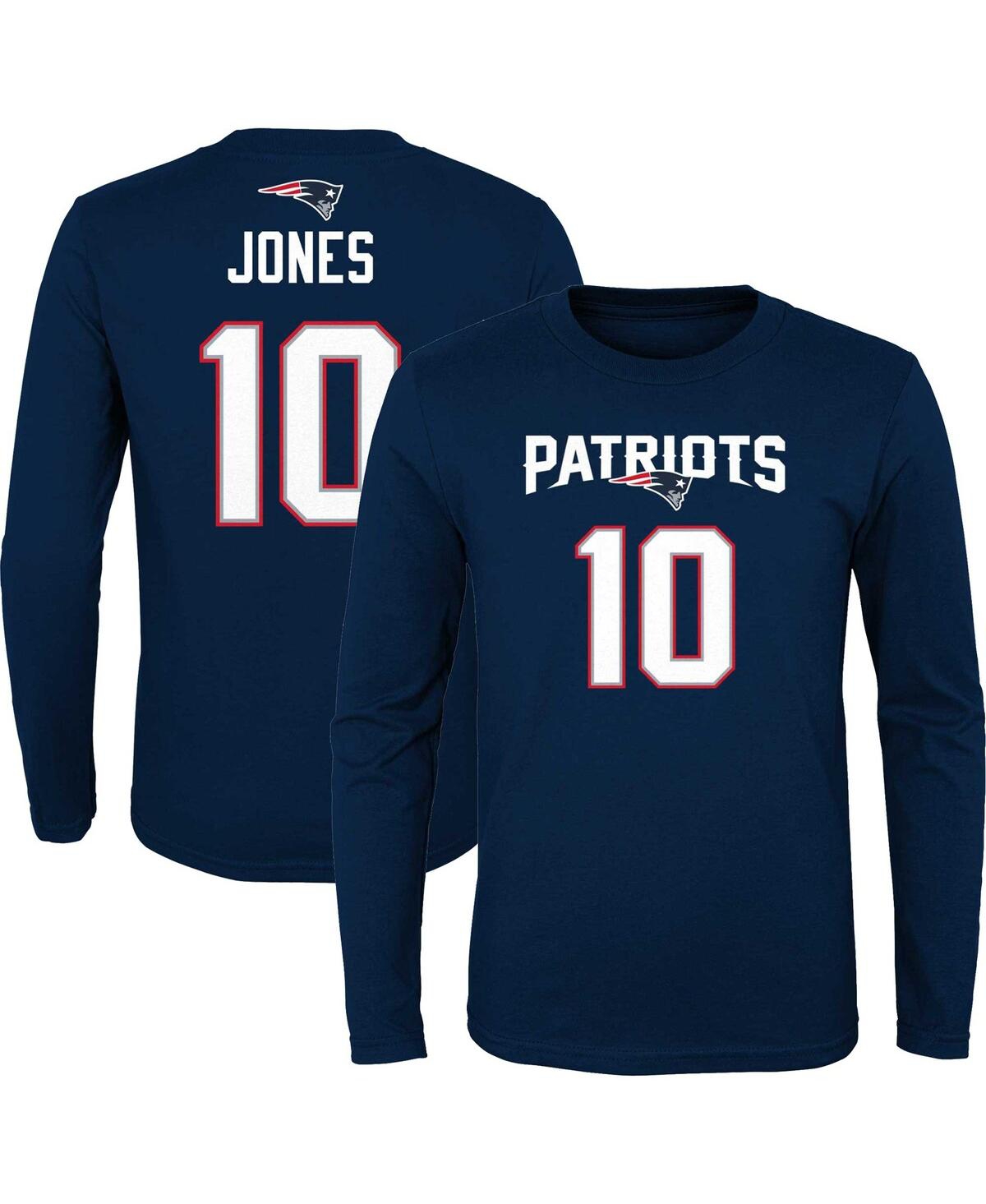 Outerstuff Big Boys Mac Jones Navy New England Patriots Mainliner Player Name And Number Long Sleeve T-shirt In Navy