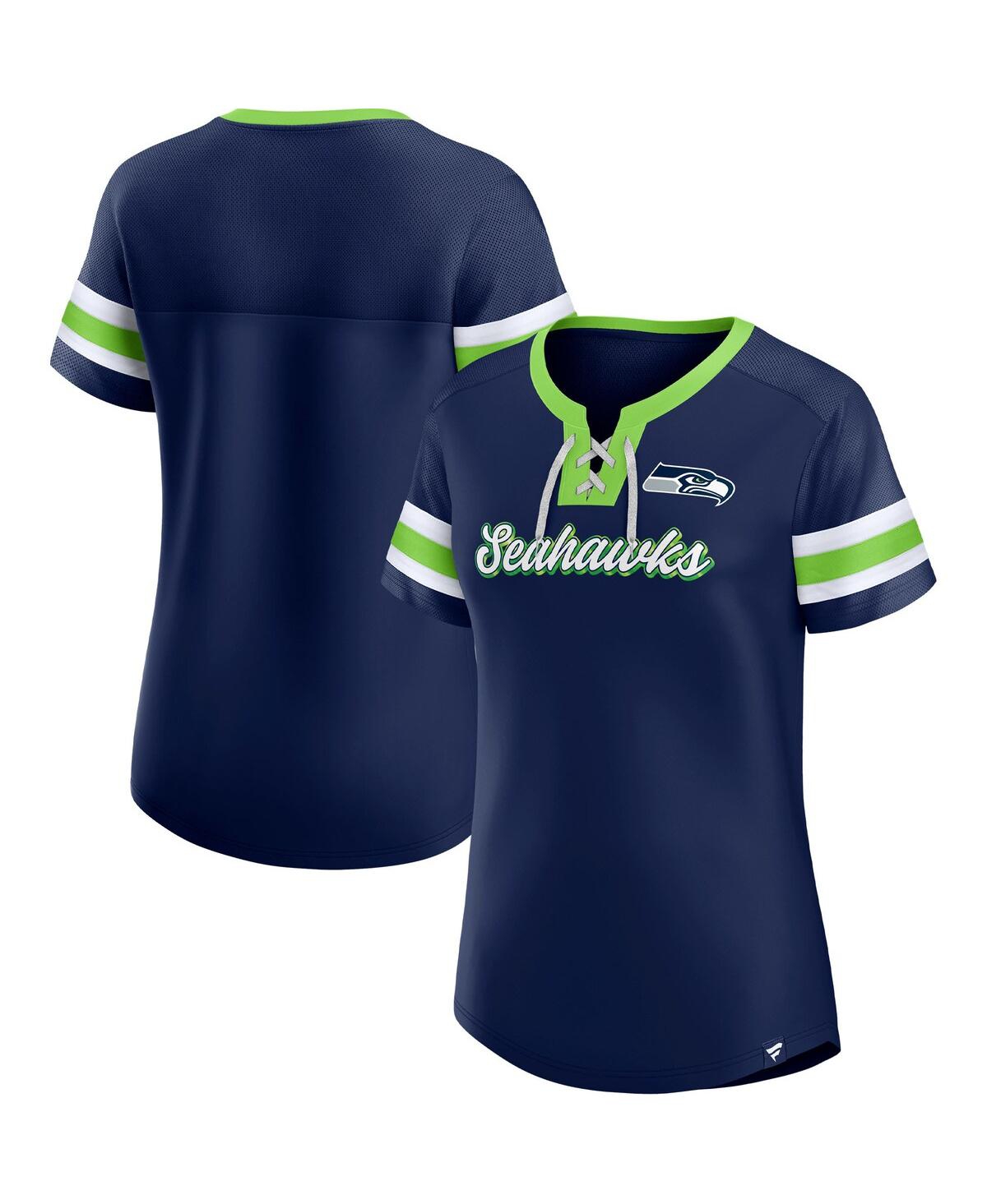 Fanatics Branded College Navy Seattle Seahawks Plus Size Original State Lace-up T-shirt In Navy