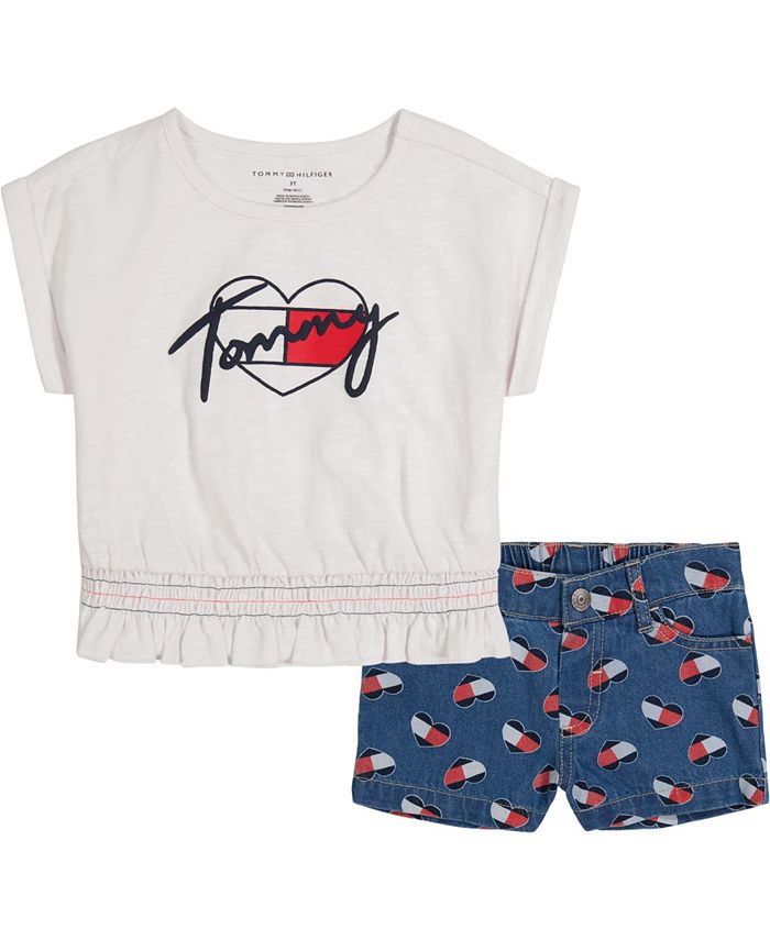 Tommy Hilfiger Baby Girls Smock Waist Shirt and Heart Logo Denim
