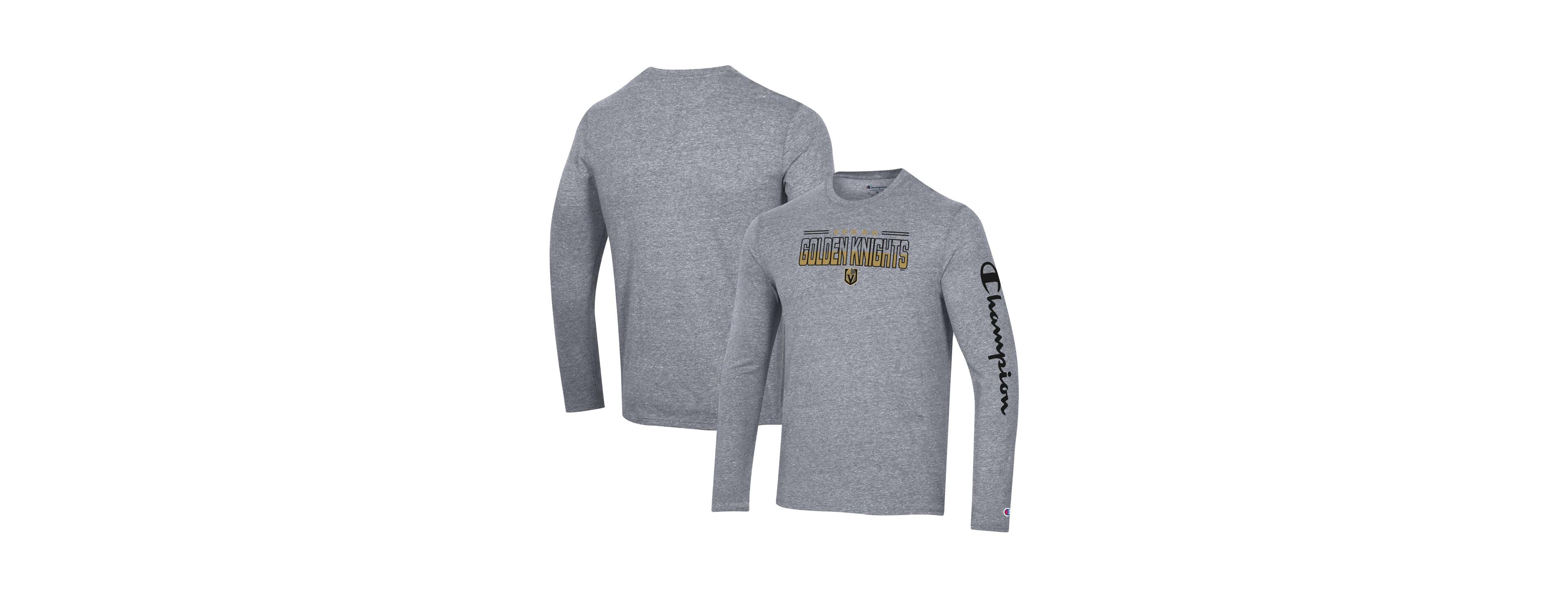 Men's Champion Heather Gray Vegas Golden Knights Tri-Blend Long Sleeve T-shirt