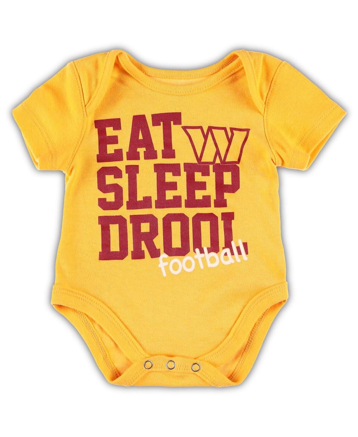 Newborn and Infant Boys and Girls Gold, Heather Gray Washington Commanders Three-Piece Eat Sleep Drool Bodysuit Set - Gold