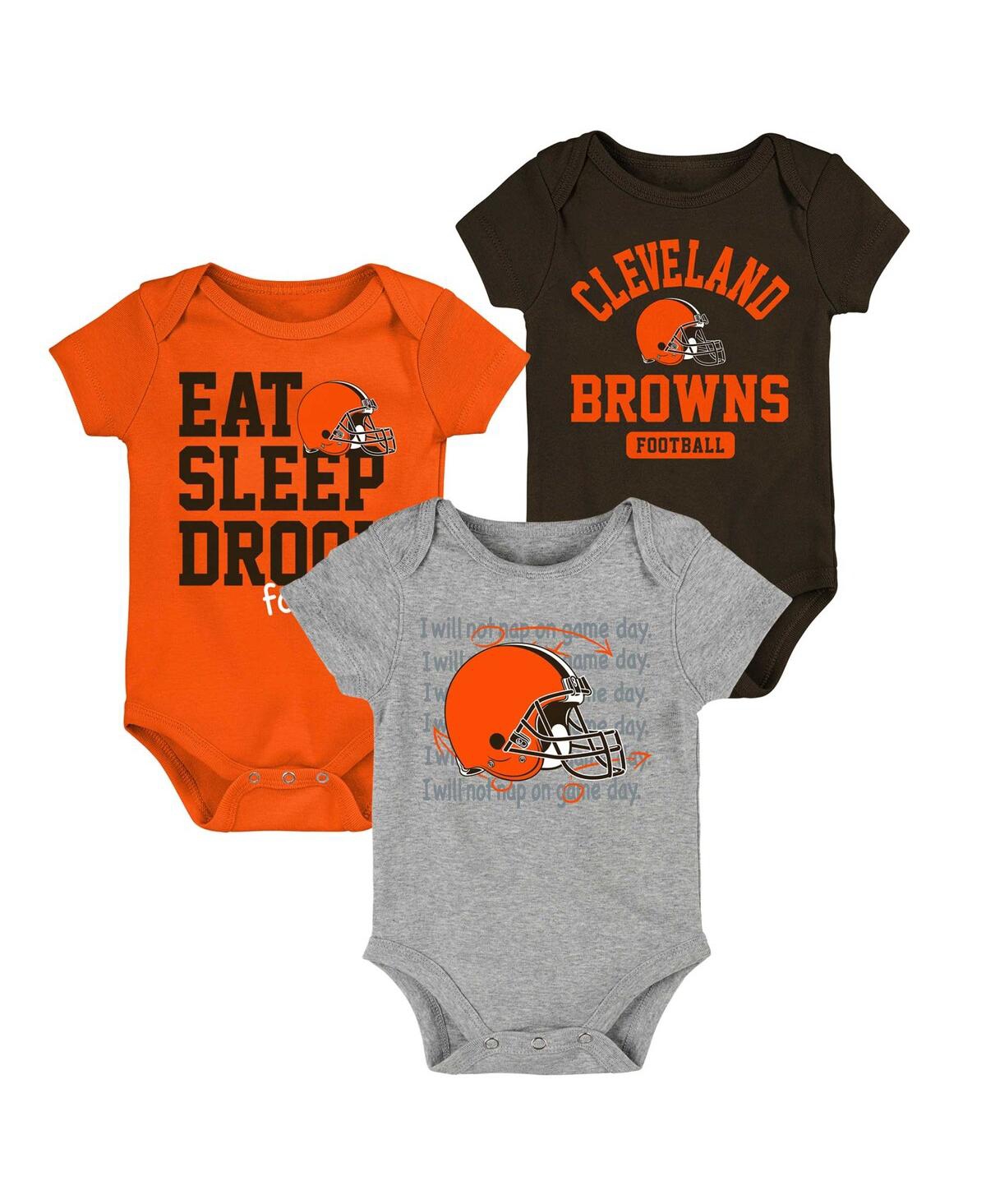 Shop Outerstuff Newborn And Infant Boys And Girls Brown, Orange, Heathered Gray Cleveland Browns Three-piece Eat Sle In Brown,orange