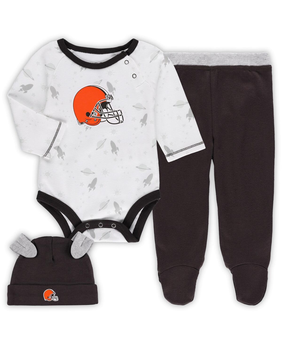 Shop Outerstuff Newborn And Infant Boys And Girls White, Brown Cleveland Browns Dream Team Onesie Pants And Hat Set In White,brown