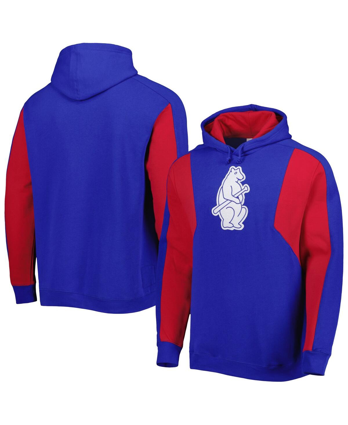 Men's Mitchell & Nessand Red Chicago Cubs Colorblocked Fleece Pullover Hoodie - Royal, Red