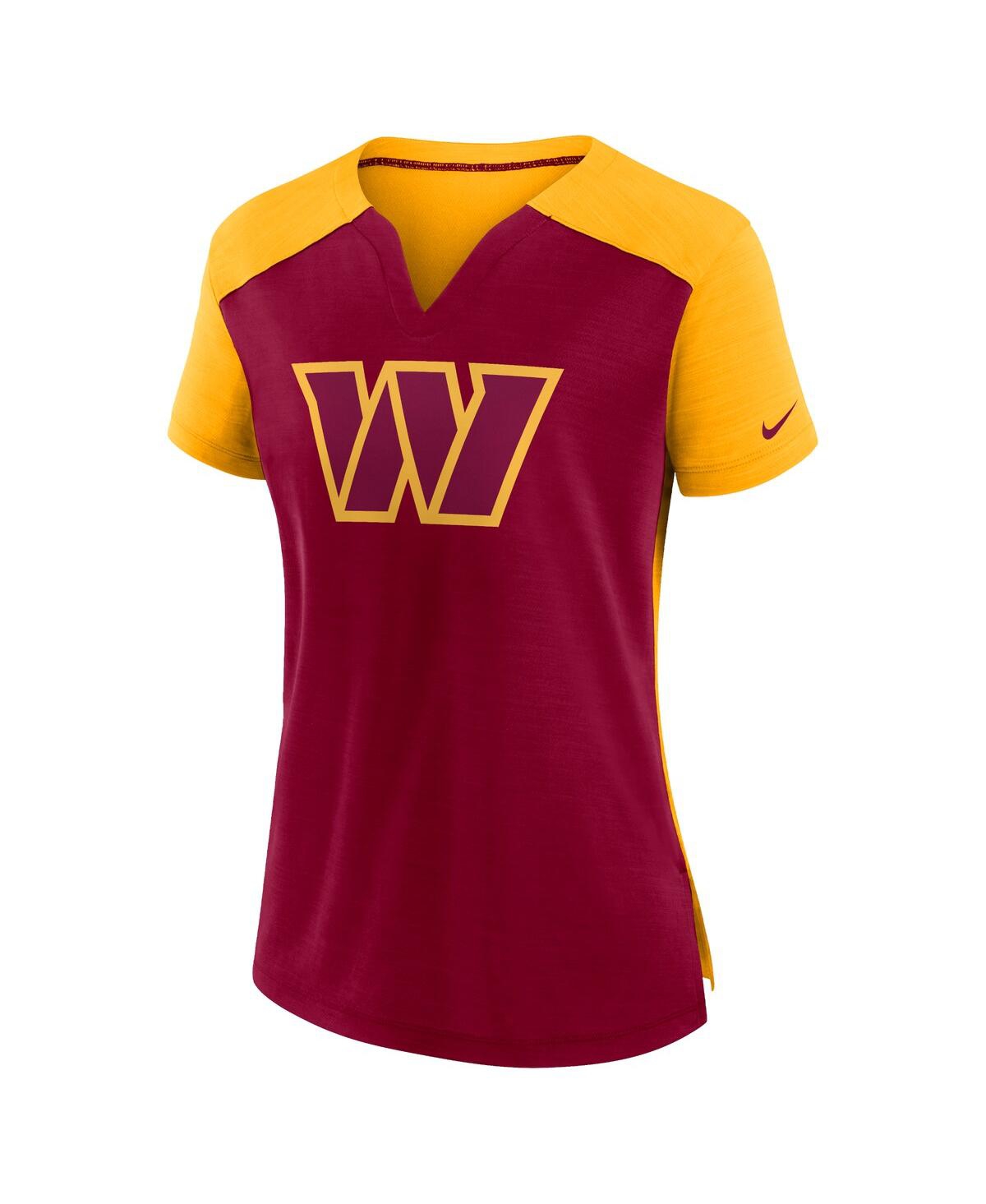 Shop Nike Women's  Burgundy, Gold Washington Commanders Impact Exceed Performance Notch Neck T-shirt In Burgundy,gold