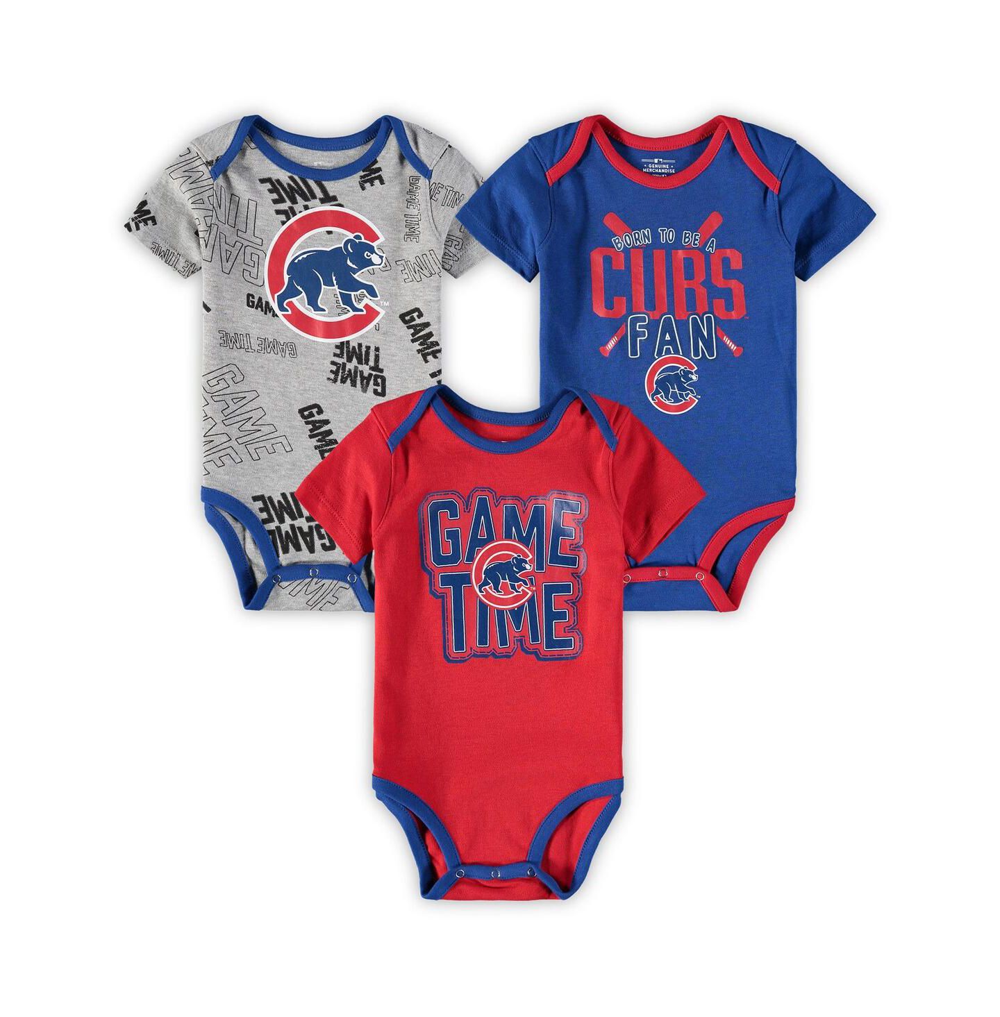 Outerstuff Newborn and Infant Boys and Girls Chicago Cubs Royal, Red, Heathered Gray Game Time Three-Piece Bodysuit Set — фото 2