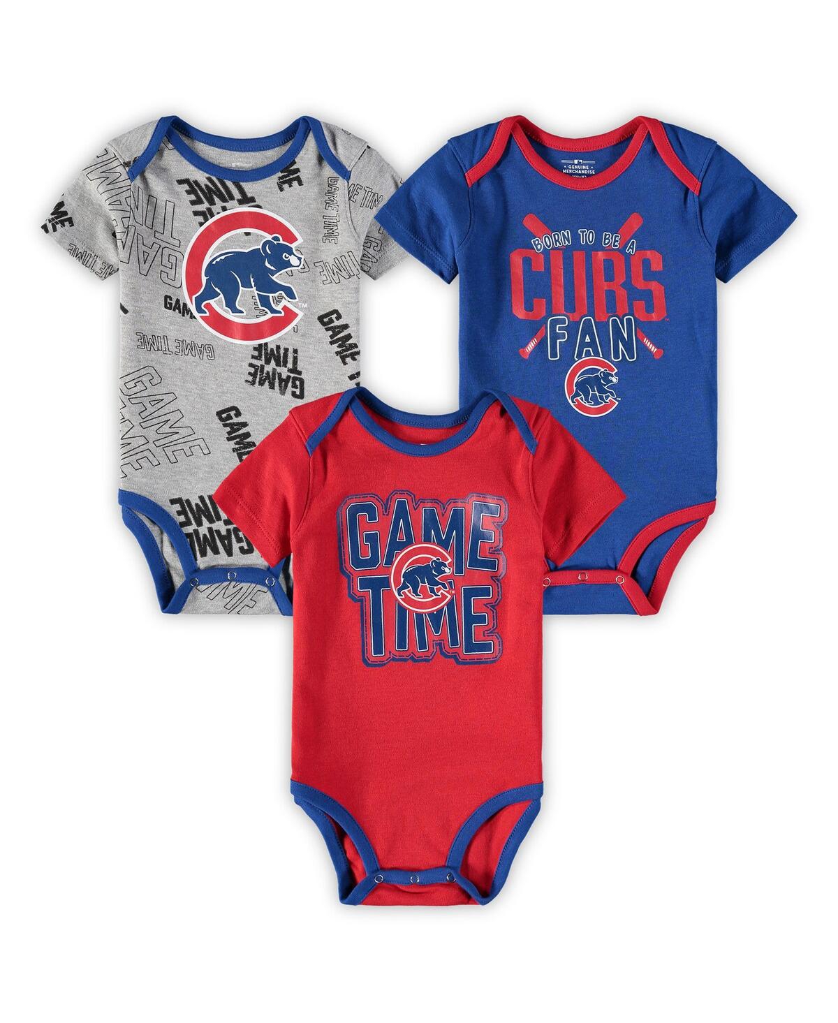 Shop Outerstuff Newborn And Infant Boys And Girls Chicago Cubs Royal, Red, Heathered Gray Game Time Three-piece Body In Royal,red,heathered Gray