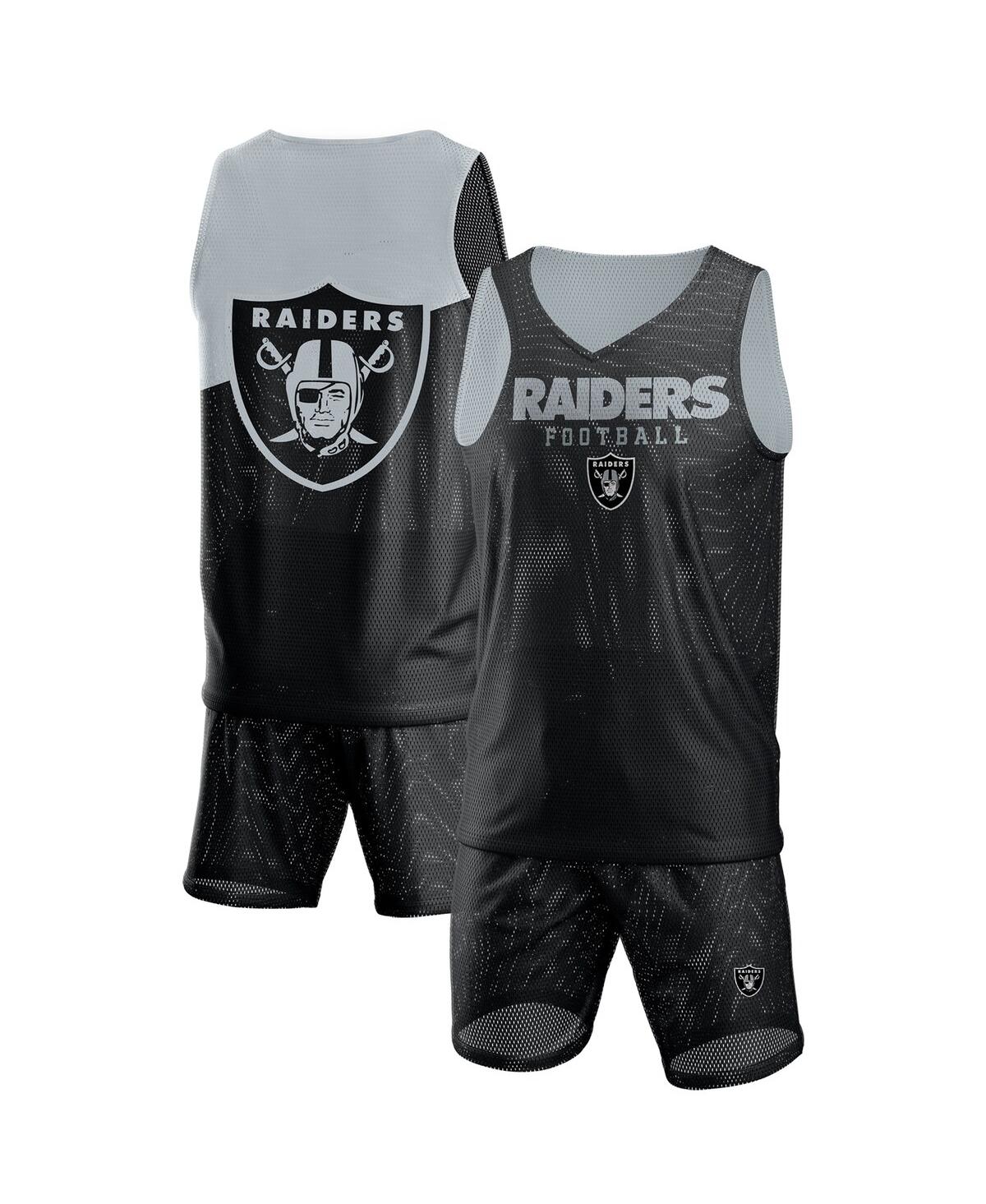 Shop Foco Men's  Black Las Vegas Raiders Colorblock Mesh V-neck And Shorts Set