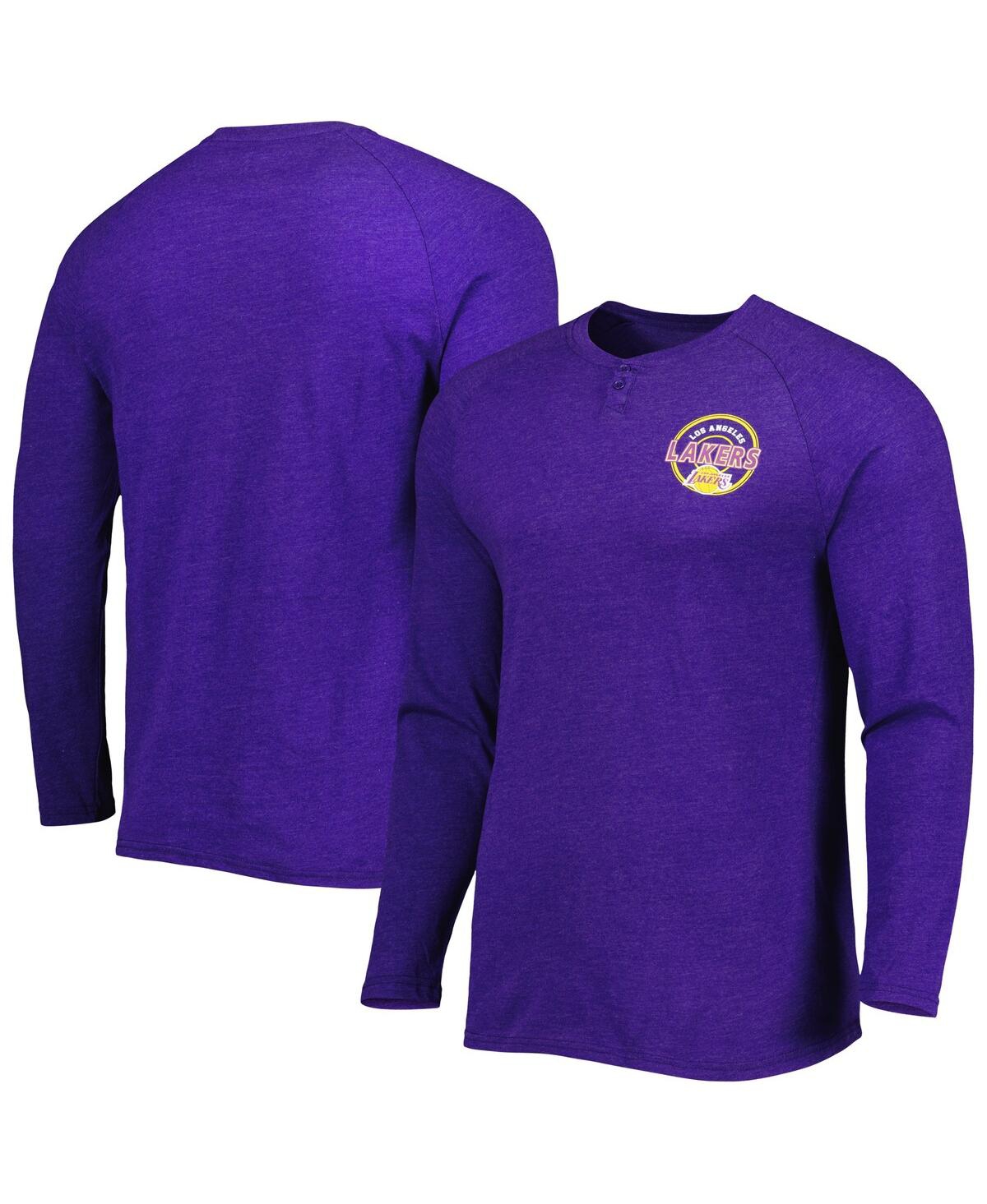 Shop Concepts Sport Men's  Heathered Purple Los Angeles Lakers Left Chest Henley Raglan Long Sleeve T-shir