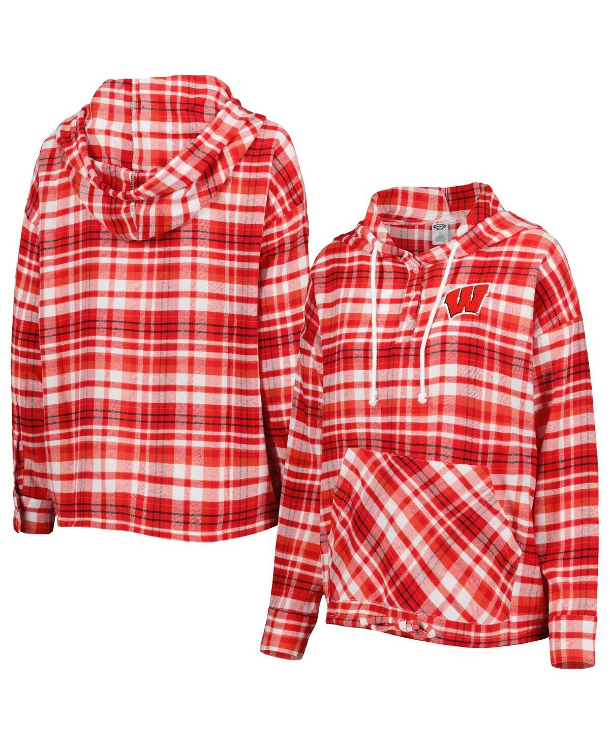 Women's Concepts Sport Red Wisconsin Badgers Mainstay Plaid Pullover Hoodie - Red