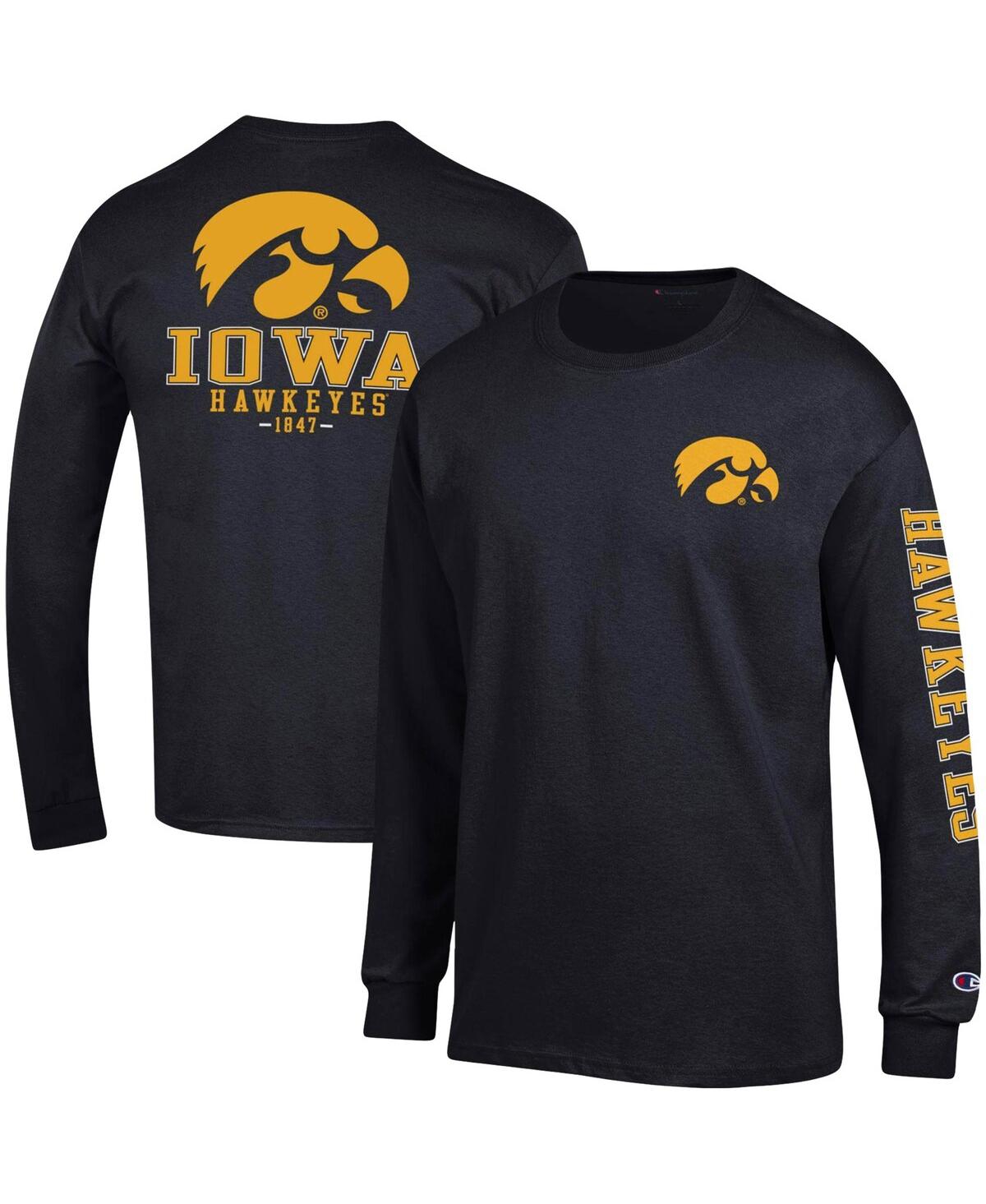 Shop Champion Men's  Black Iowa Hawkeyes Team Stack Long Sleeve T-shirt