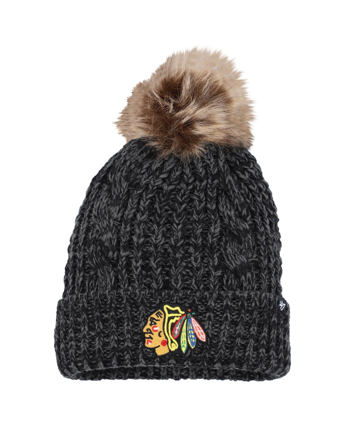 47 Brand Women's ' Black Chicago Blackhawks Meeko Cuffed Knit Hat With Pom