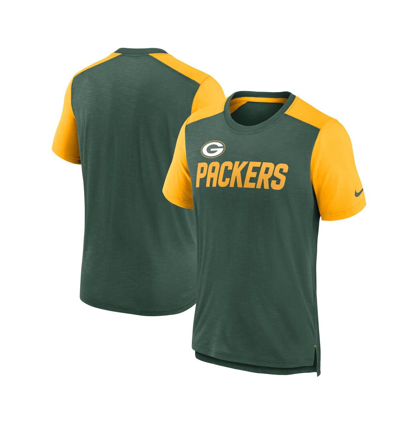 Мужская футболка Nike Heathered Green, Heathered Gold Green Bay Packers Color Block Team Name — фото 3
