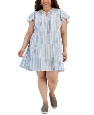 Style & Co - Plus Size Printed Cotton Tiered Shirt Dress