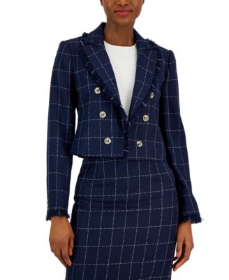 Tahari ASL - Women's Faux Double-Breasted Fringe Blazer