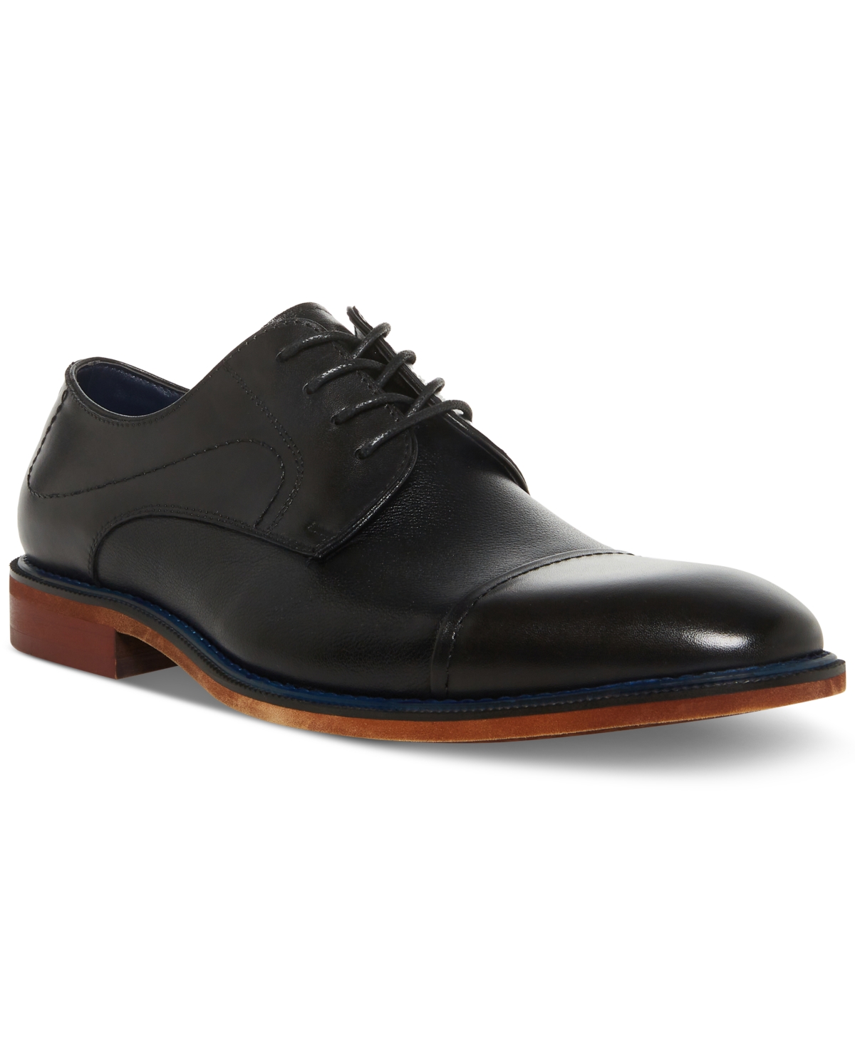 Shop Steve Madden Men's Zane Tonal & Textured Leather Mid Oxford Dress Shoe In Black Leather