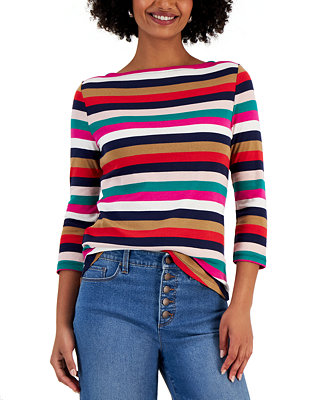 Charter Club Petite Striped Boat-Neck Top, Created for Macy's - Macy's