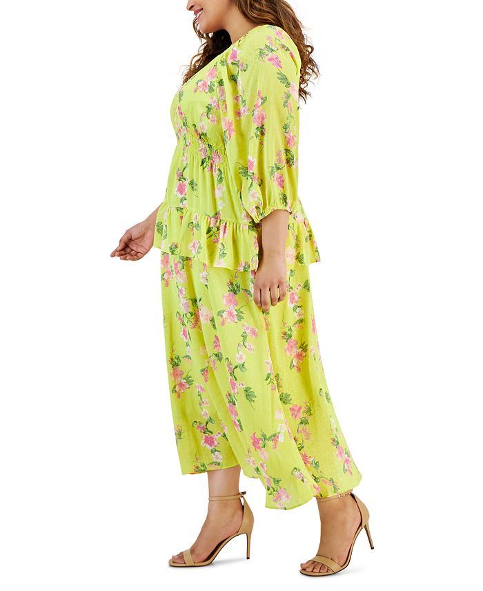 Plus Size Surplice Neck Smocked Waist Maxi Dress