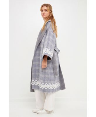 Women's Long Plaid Wrap Coat