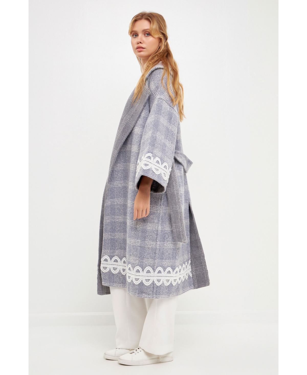English Factory Women's Long Plaid Wrap Coat