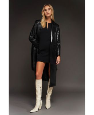 Women's Long Faux Leather Trench