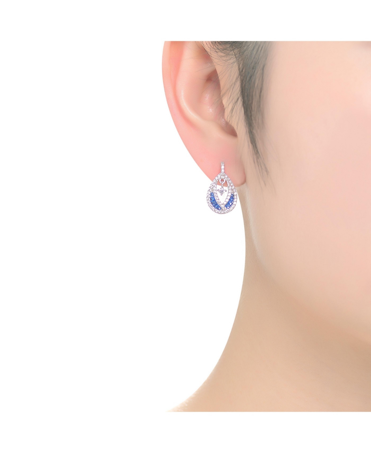 Genevive Sterling Silver 14K Gold Plated, 18K Rose Gold Plated and White Gold Plated Red Baguette and Clear Round Cubic Zirconia Pear Drop Earrings
