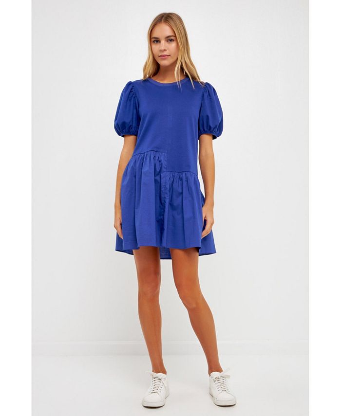 English Factory Women's Knit Woven Mixed Dress Macy's