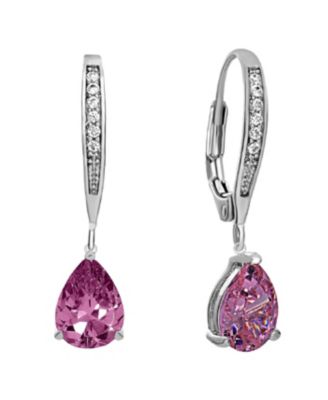 Dainty White Gold Plated Pear CZ Teardrop Lever Back Earrings