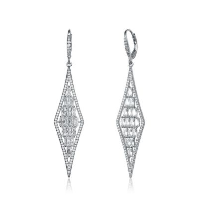 Sterling Silver Shaped Cubic Zirconia Long Kite Shape Drop Earrings