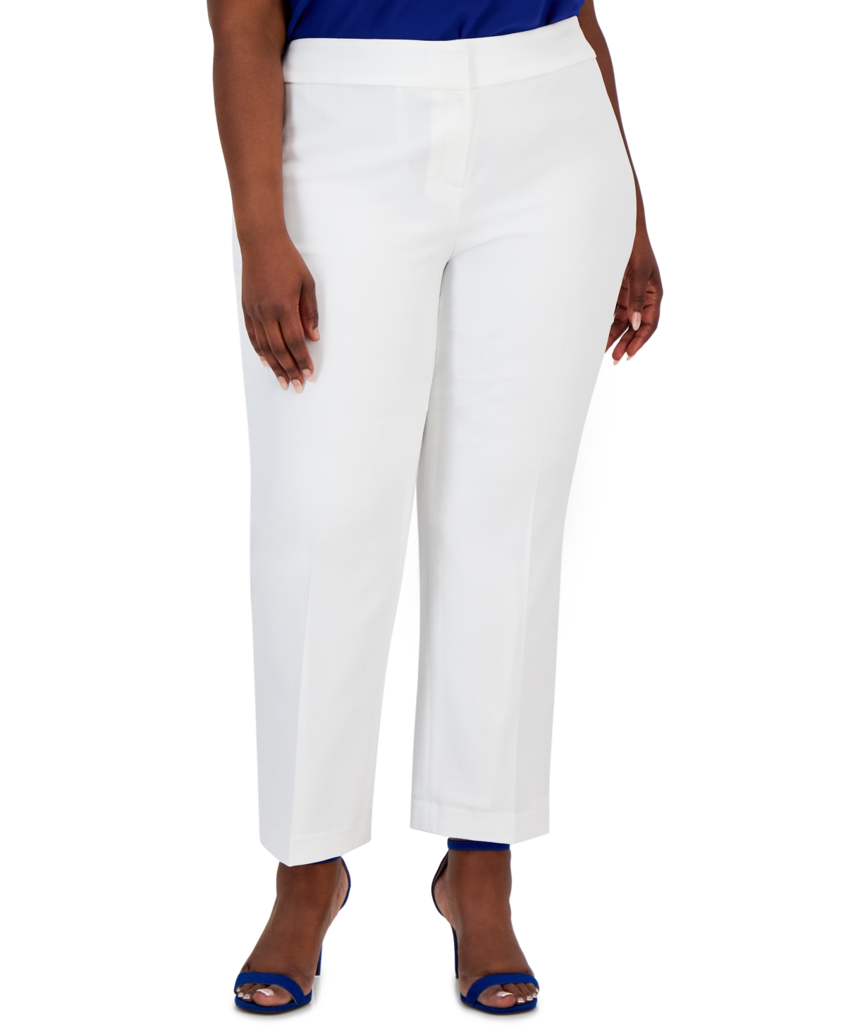 Shop Kasper Plus Size Mid-rise Straight-leg Crepe Pants In White