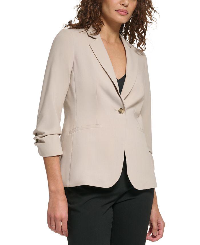 Calvin Klein Petite 3/4-Scrunched Sleeve Button-Front Blazer - Macy's