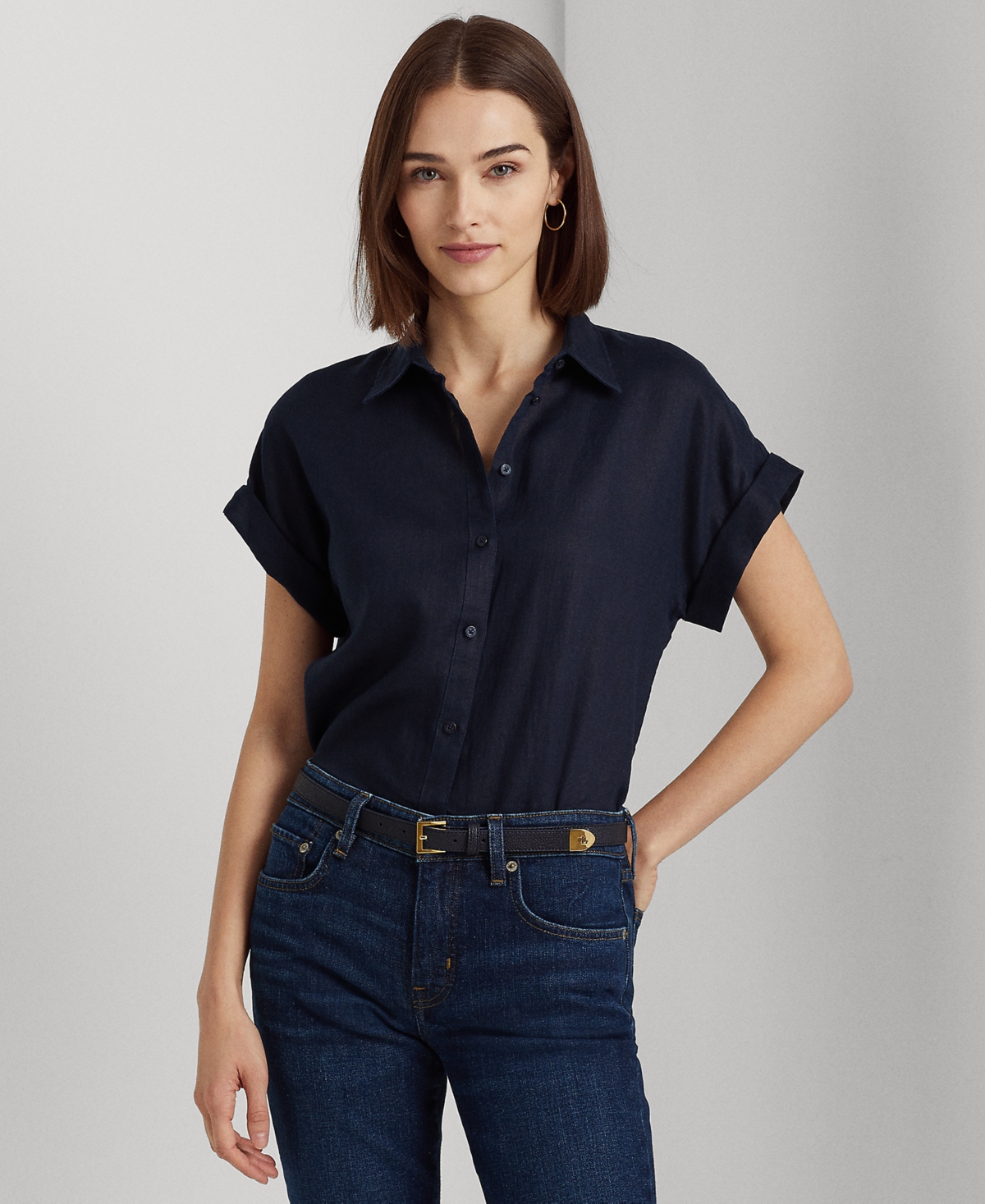 Lauren Ralph Lauren Dolman-sleeve Linen Shirt In Lauren Navy