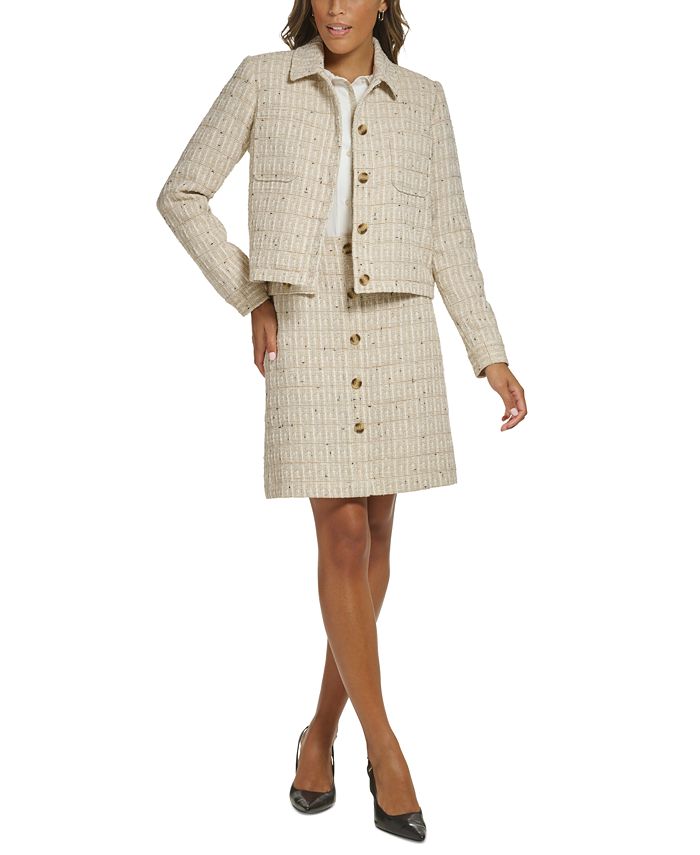 Interpersoonlijk omvang Voorwaarde Calvin Klein Petite Tweed Button-Front Jacket & Button-Front Skirt &  Reviews - Wear to Work - Petites - Macy's