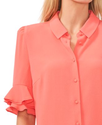 Women's Button-Front Ruffled 3/4-Sleeve  Blouse