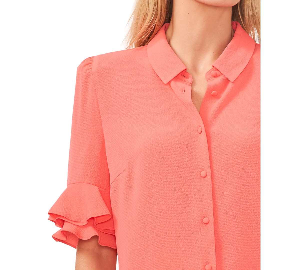 CeCe Women's Button-Front Ruffled 3/4-Sleeve Blouse