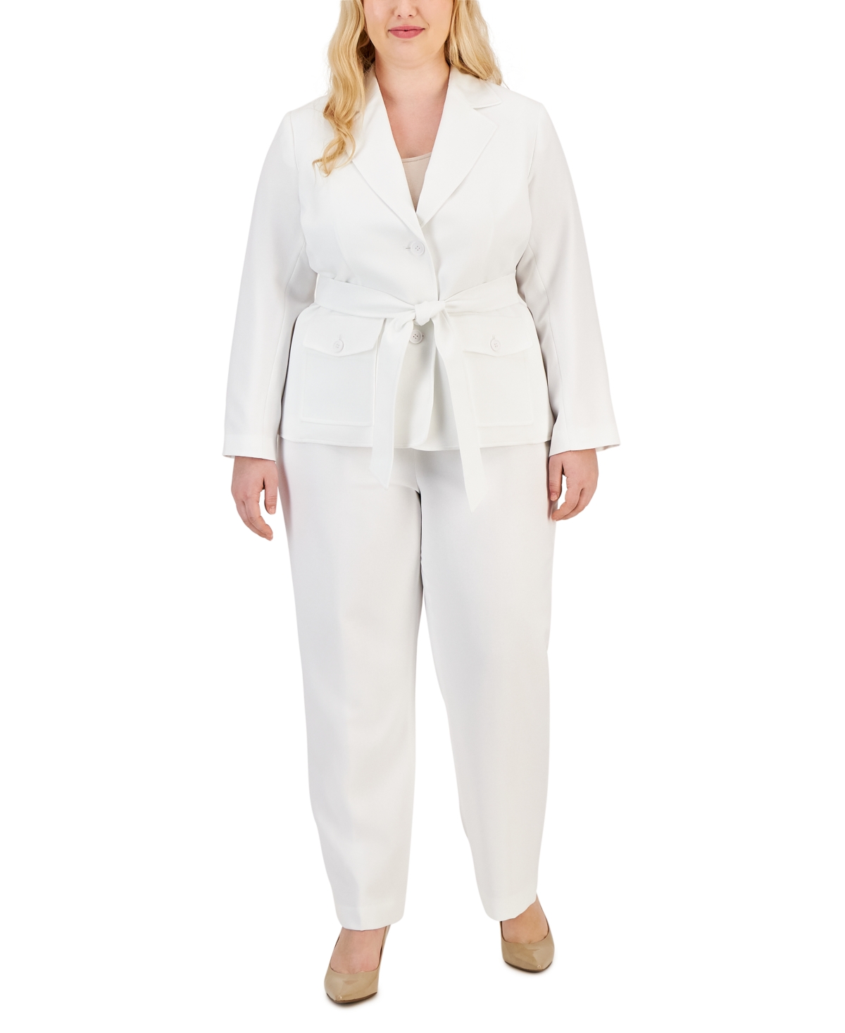 Le Suit Plus Size Belted Safari Jacket Pantsuit