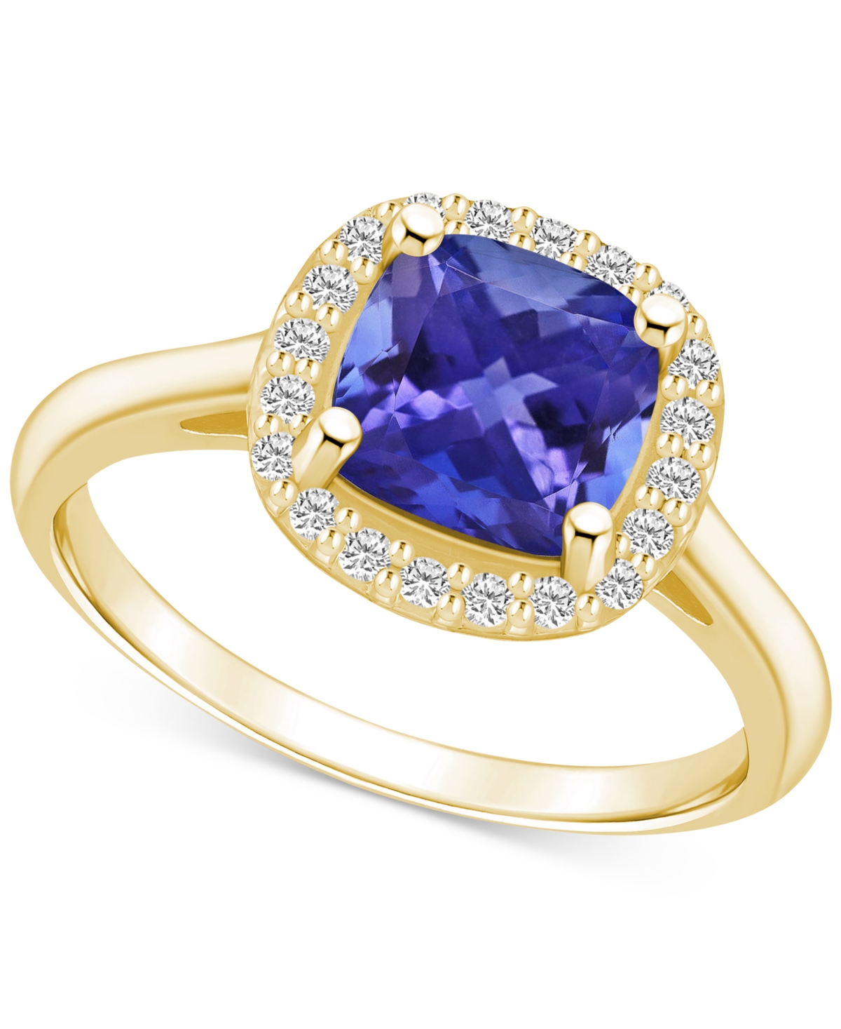 Macy's Tanzanite (2-1/3 Ct. T.w.) & Diamond (1/4 Ct. T.w.) Cushion Halo Ring In 14k Gold